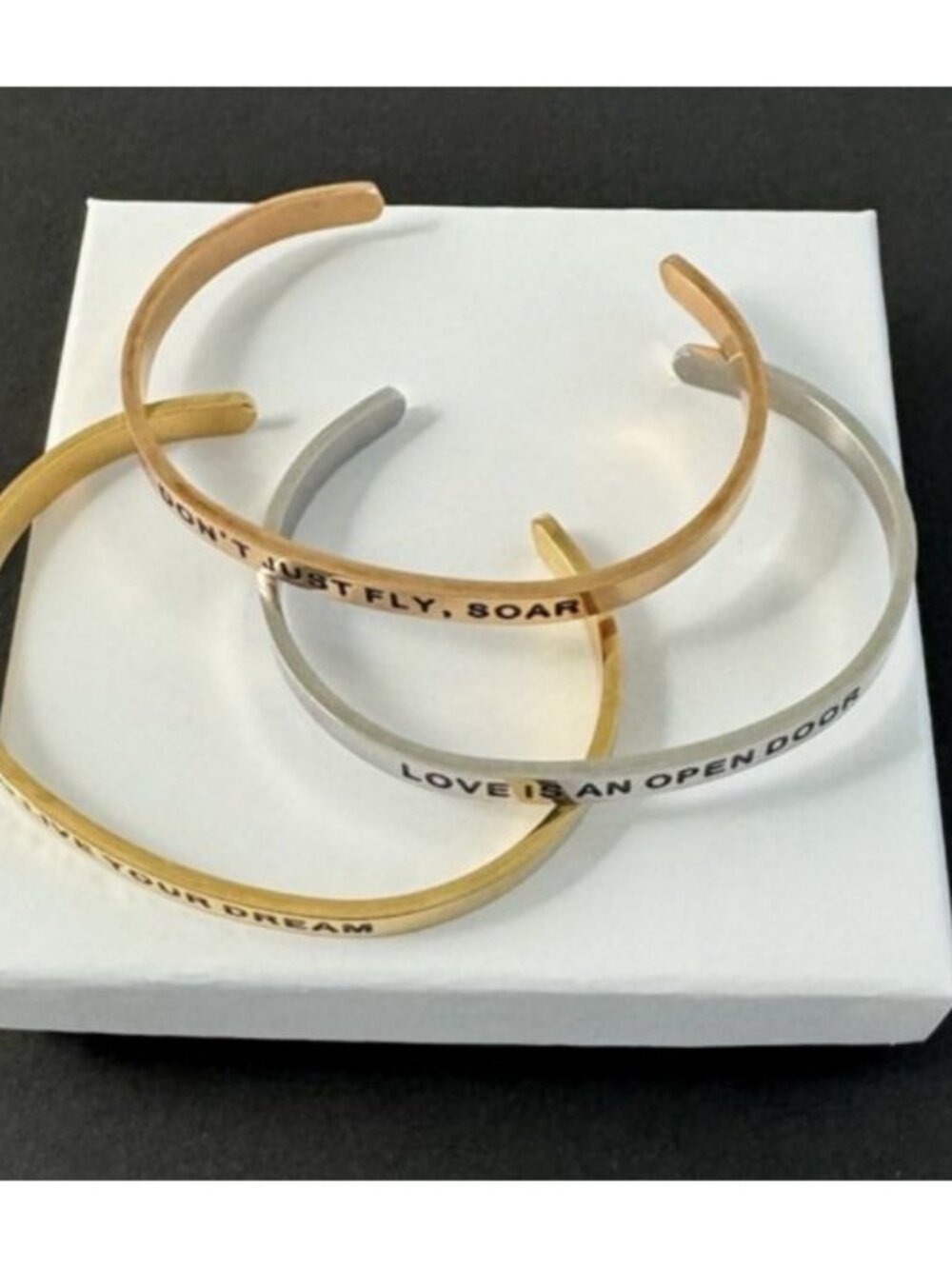 Lillian & Co Cuff Bracelet Trio Set Inspirational Metal Bangles Gold Silver